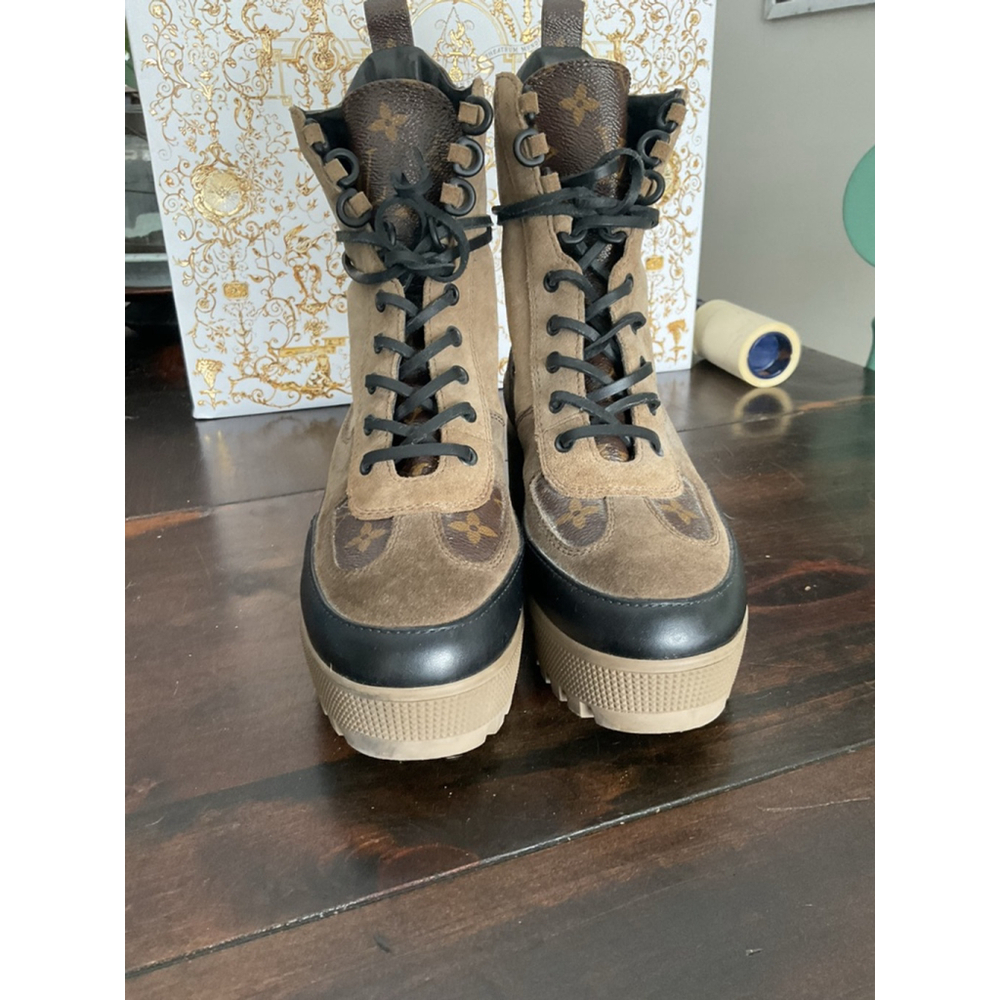 Louis Vuitton Laureate Platform Desert Boots Monogram Canvas Suede Size 39 - Picture 14 of 16